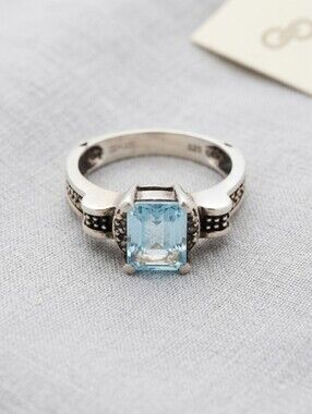 💕Vintage Orchid 925 Sterling Silver Aquamarine Ring - Size 10